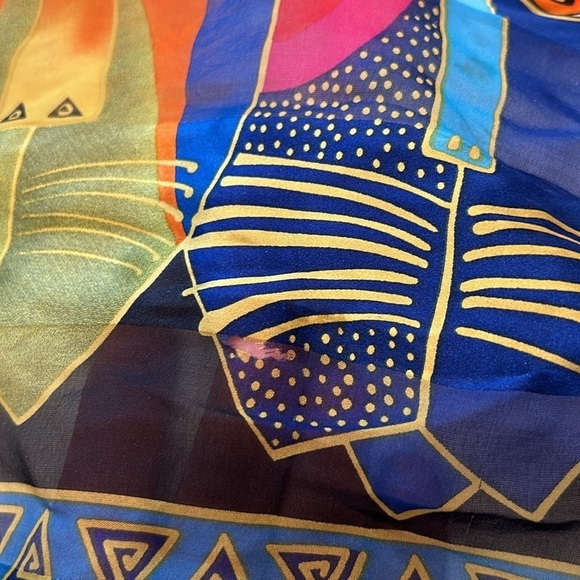 Laurel Burch Silk SCARF Oblong Tribal Cat Faces Wrap Retired multicolor - Picture 7 of 8